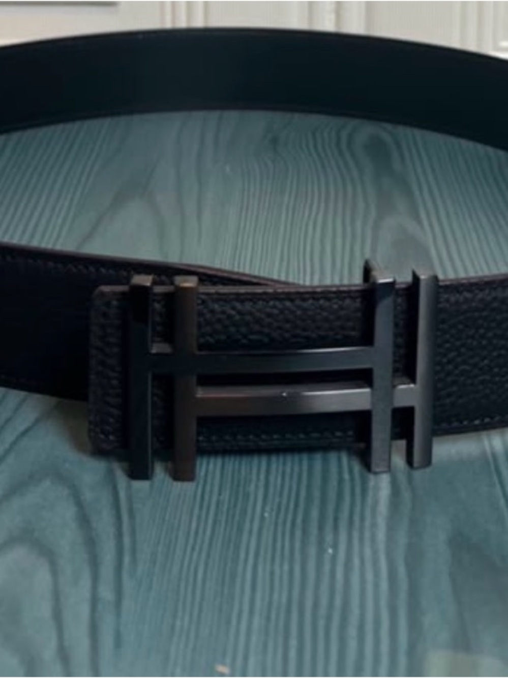 Hermes Black Leather Belt with Matte Black H Buckle size 80cm